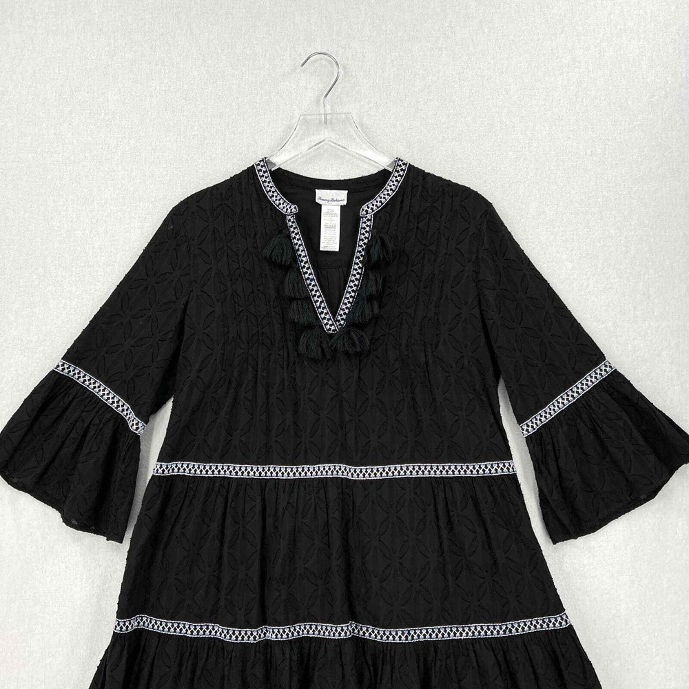 TOMMY BAHAMA Textured Tiered Short Dress Womens XS Black Cotton Clip Embroidered - Picture 7 of 16